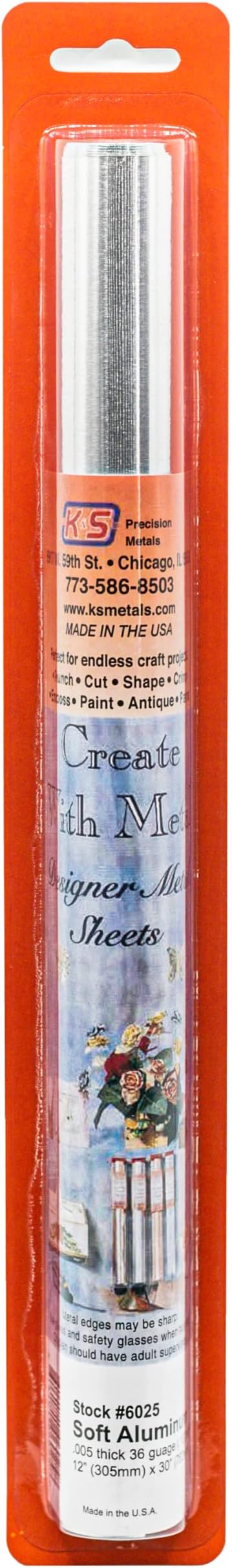 K&S K & S Metallic Aluminum Crafting Foil .005 Thick x 12" Wide x 30" Long, 1 Piece, Made in The USA, 6025