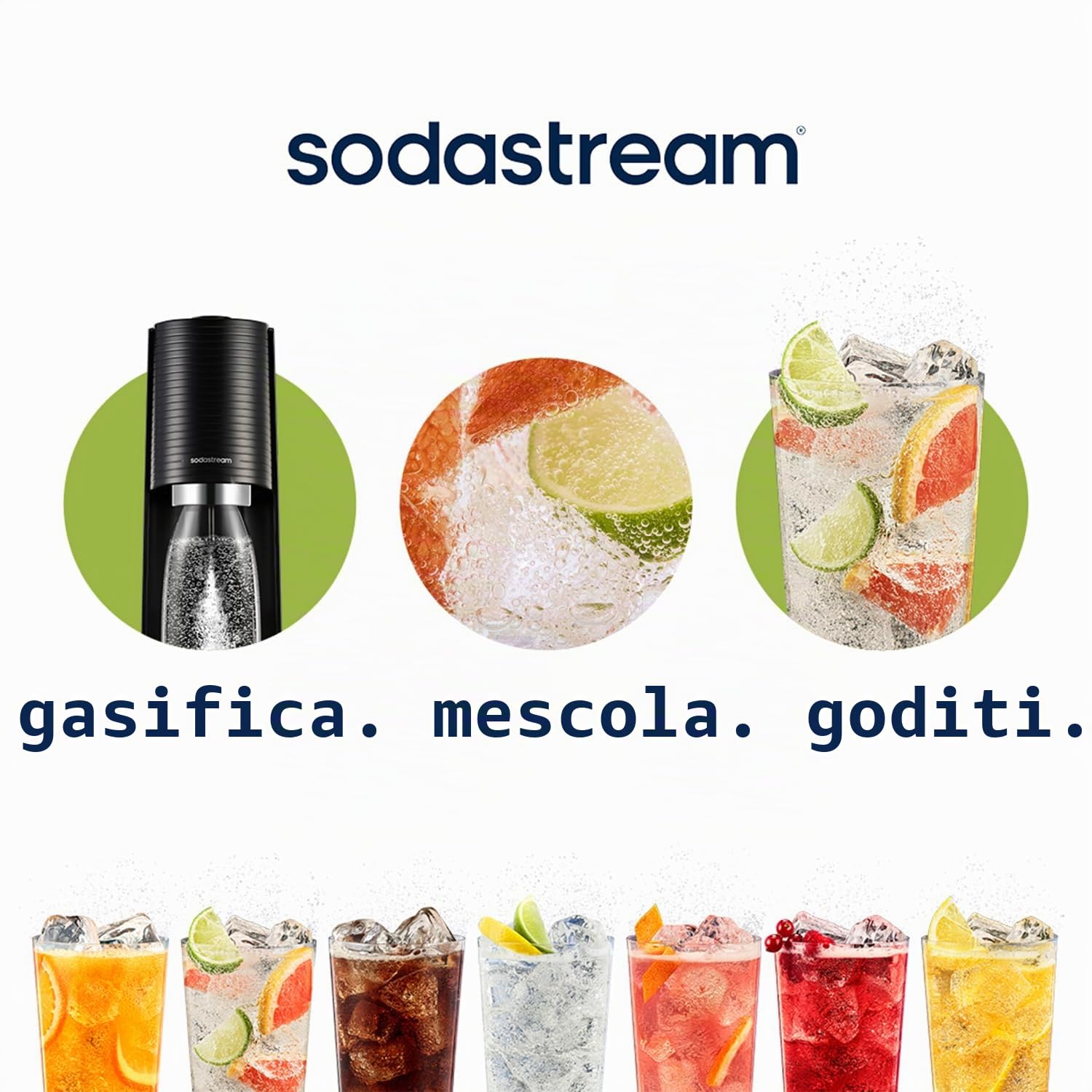 SodaStream Gasatore d’acqua Terra Nero include cilindro di Co2 per realizzare fino a 60 Litri di acqua frizzante, inclusa tre bottiglie da 1 L lavabili in lavastoviglie