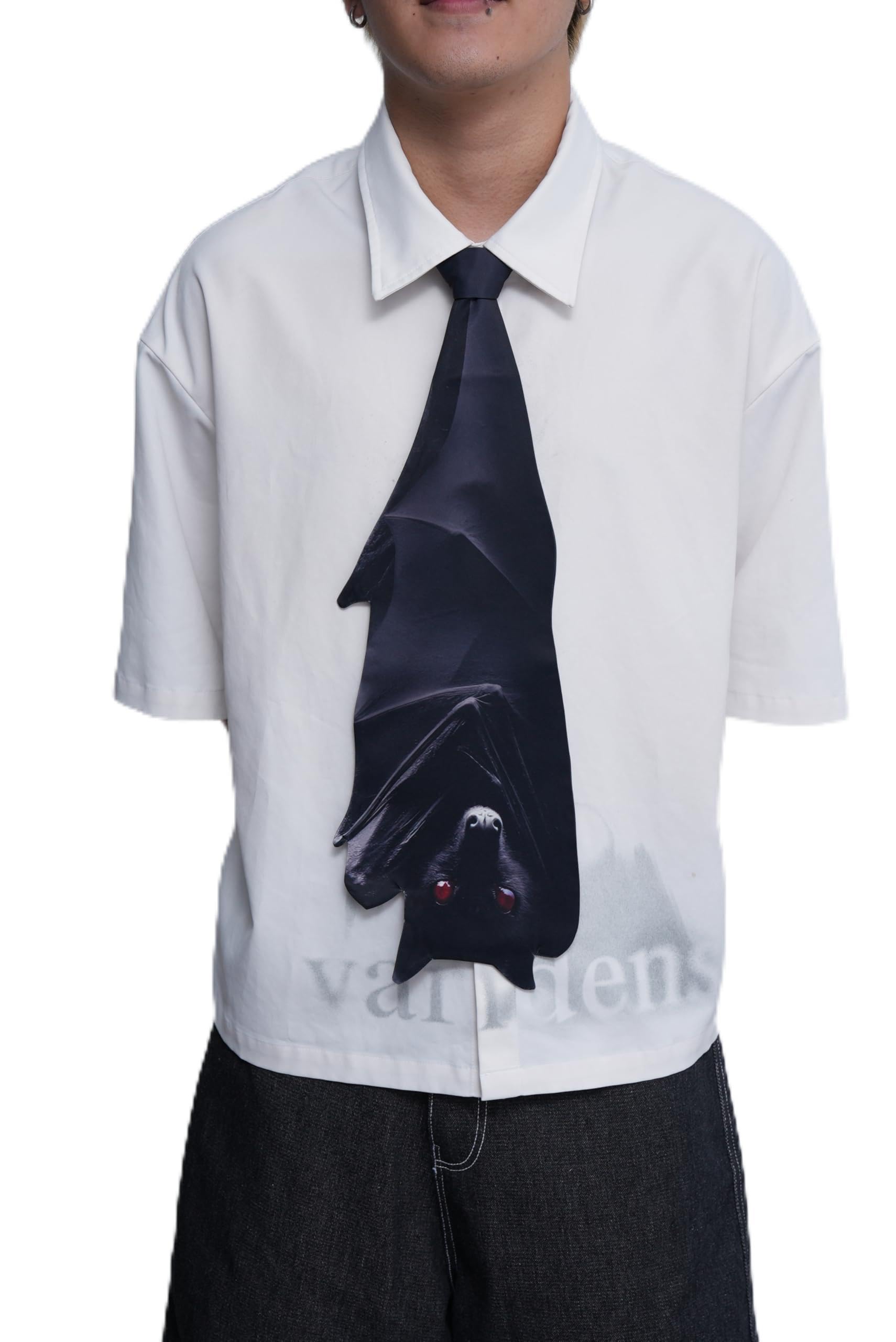 Men's Tie, Halloween 3D Cat Design Necktie, Bat Pattern, Satin Fabric, Men's Fashion Tie for Wedding And Party