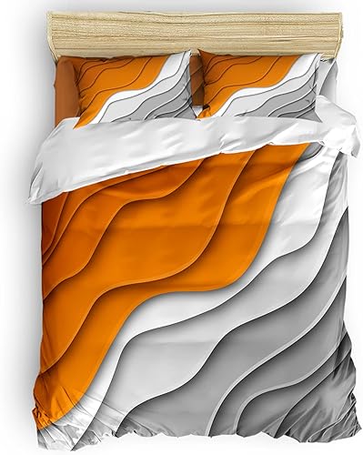 Juego de funda de edredón de 4 piezas juego de funda de edredón tamaño Queen diseño geométrico abstracto naranja y gris juego de funda de edredón