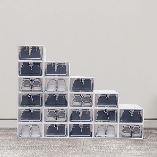 MONIPA Paquete de 20 cajas de almacenamiento de zapatos plegables de plástico transparente apilables organizadores de zapatos contenedores para