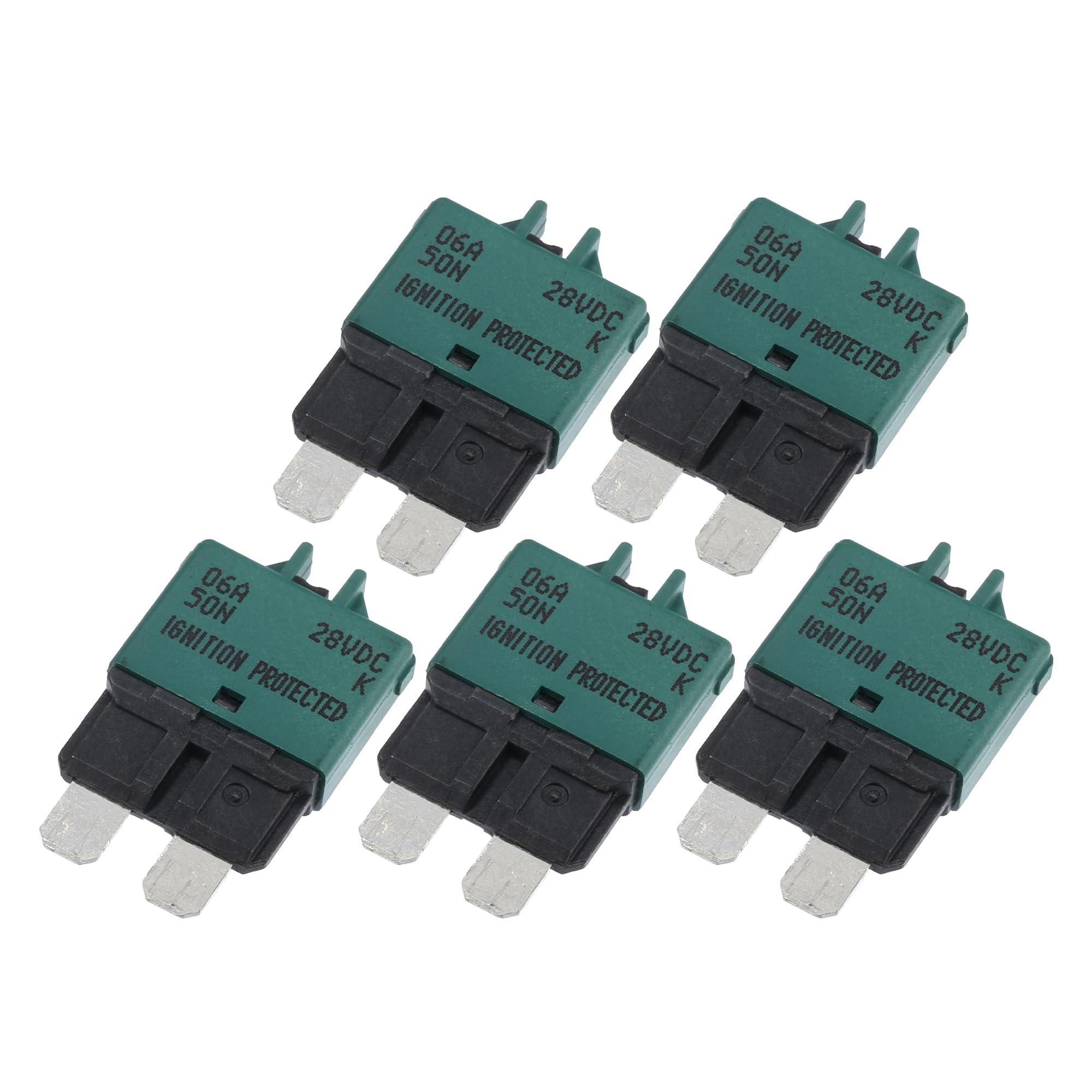 A ABSOPRO Circuit Breaker Blade Style Fuse 6A 28V Manual Resettable for Car Marine Metal Dark Green (Set of 5)