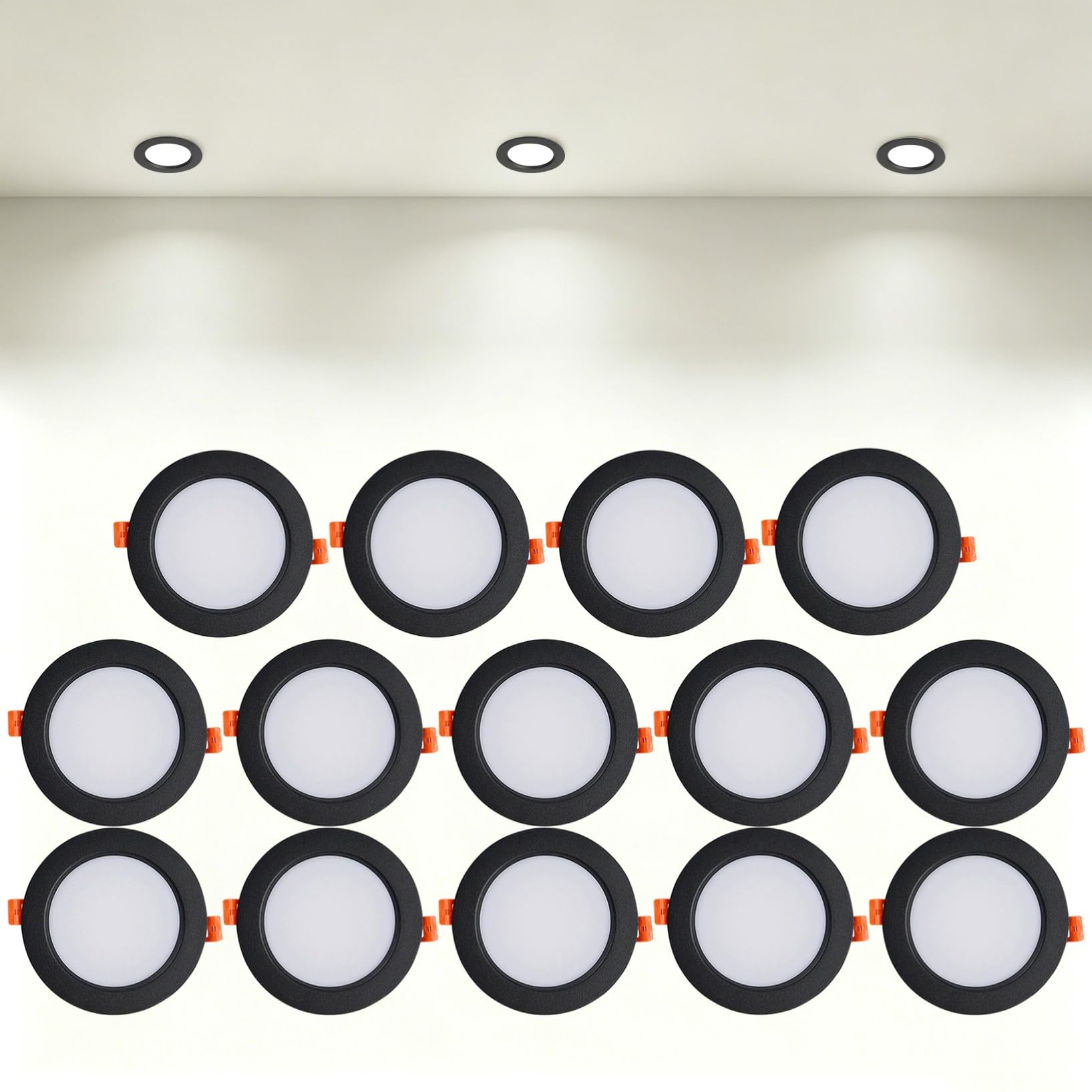 VOGHMOLD 12W Ultra Slim LED Downlight Recessed Ceiling Light 4 inch, 4000K Spot Lights Black Aluminum Trim, Cut Φ110-130mm, AC110-240V Panel Lighting for Office Hallway Closet, 14 Pack
