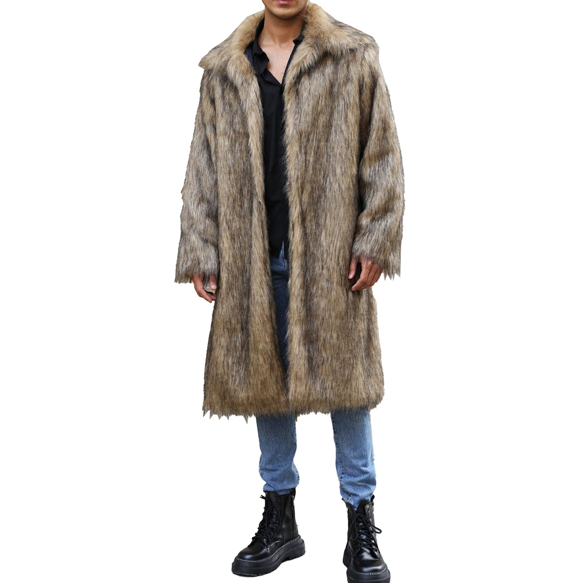 Abrigo largo de piel sintética cálido para hombre, abrigo peludo, exterior de invierno, chaqueta polar gran tamaño
