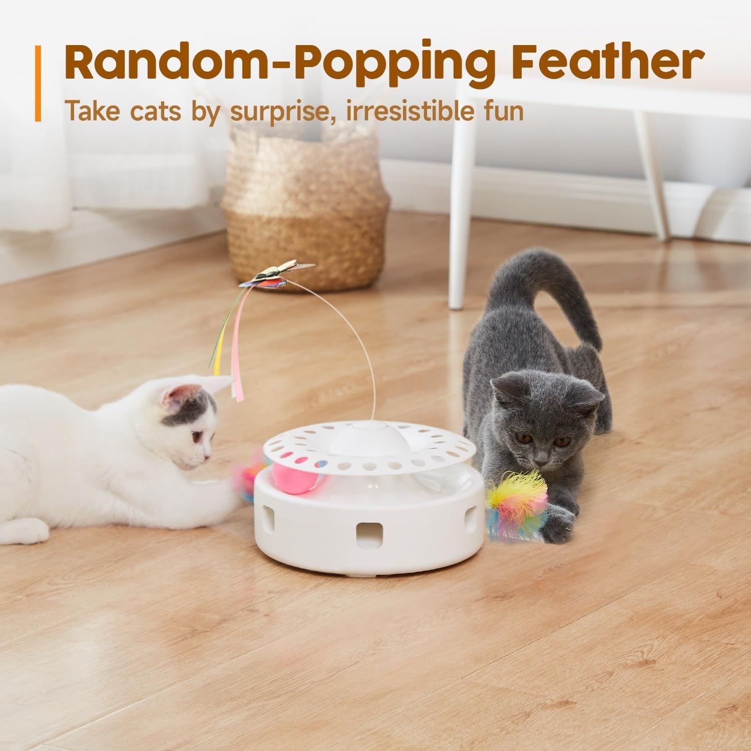 Juguetes para gatos: juguete automático interactivo 3 en 1 para gatitos, mariposa aleteante, bolígrafo de emboscada en movimiento, pista de bolas, fuentes de alimentación duales, alimentación