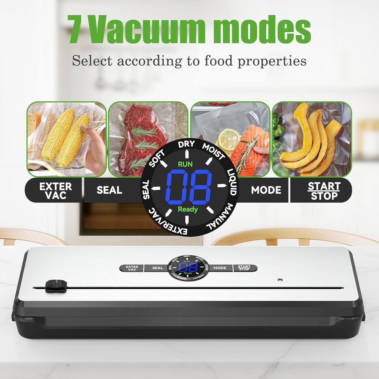 Vacuum Sealer Machine for Food- 10X Longer Food Saver with 7 Modes, Built-in Cutter & External Suction Nozzle - for Meat, Seafood, Fruits - Starter Kit with Bags & Hose - Image 2