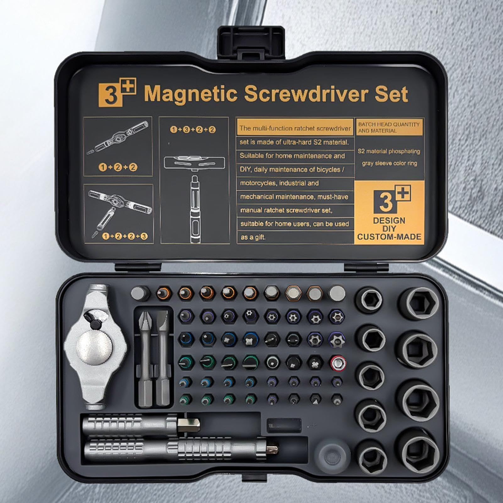 Juego de Destornillador con Trinquete Magnético Kit de Herramientas de | Mango Ergonómico para Destornillador para Hogar Garaje Electrónica Reloj Coche Electricista Hombr