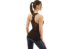 Women's Scoop Neck Crochet Lace Eyelet Racerback Sleeveless Tank Top