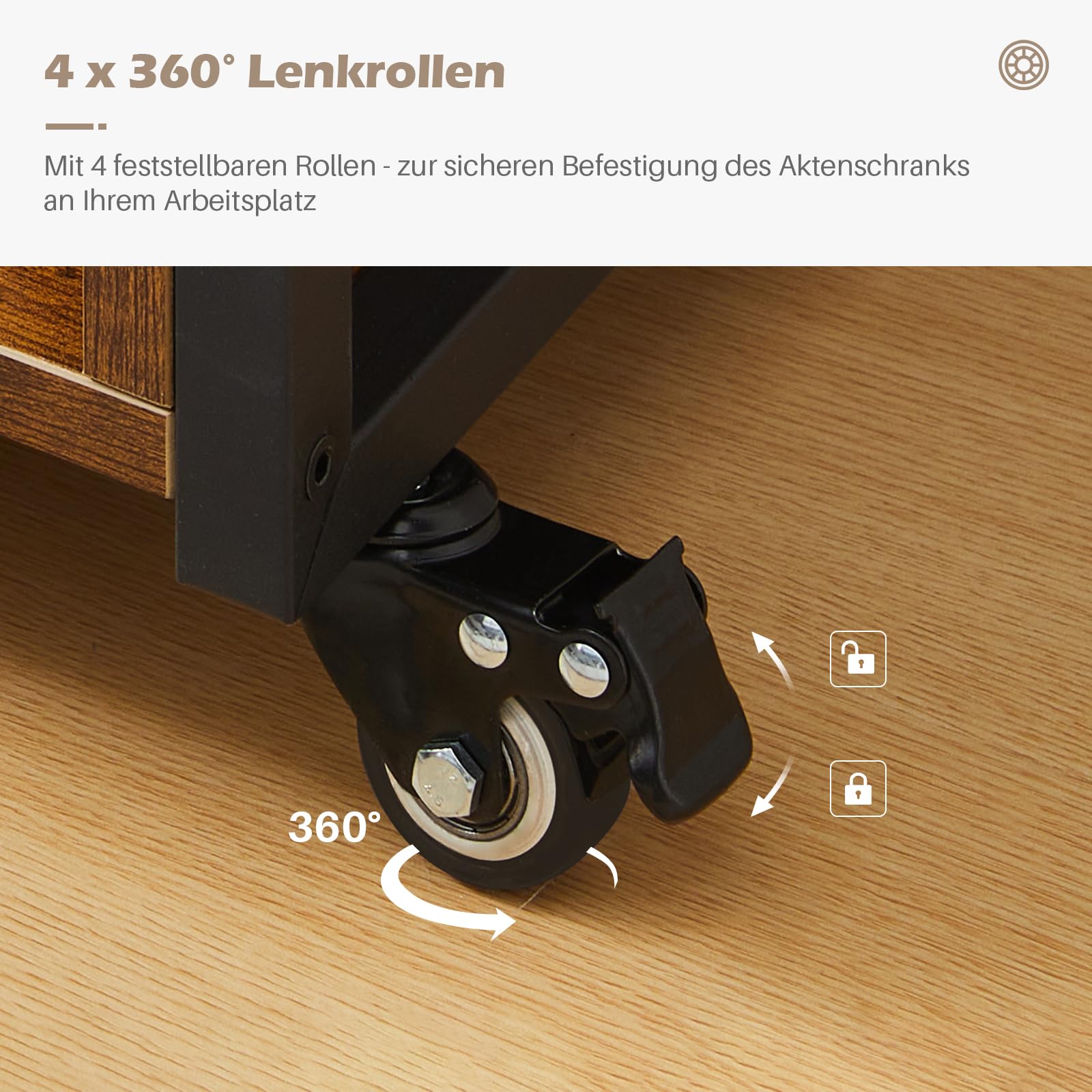 TUKAILAi Caisson de Bureau Rangement avec USB Port, Caisson Imprimante Mobile à Tiroir Verrouillables, Caisson Imprimante Mobile avec roulettes pour Format A4 Style Industriel (Marron Rustique)