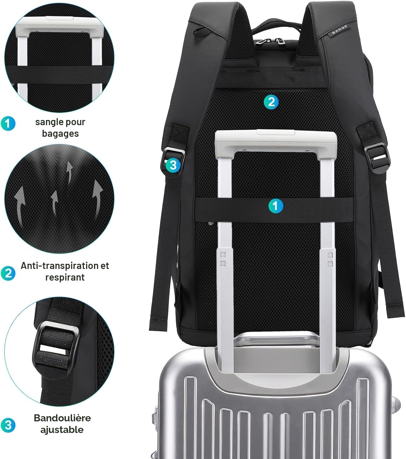 BG FUTURE AESTHETICS Sac à Dos de Voyage 40 L avec Compartiment à Chaussures, Bagage à Main pour Le Week-End, homologué par Les Vols, léger et étanche pour Ordinateur Portable de 15,6 à 17,3", Noir,
