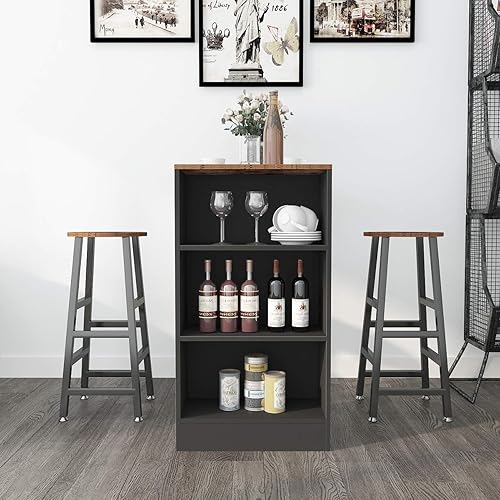 Miniatura 5 de sogesfurniture Juego de mesa de bar de 3 piezas, juego de mesa de comedor de madera de 35.8 pulgadas, juego de mesa de bar de cocina con 2 estantes