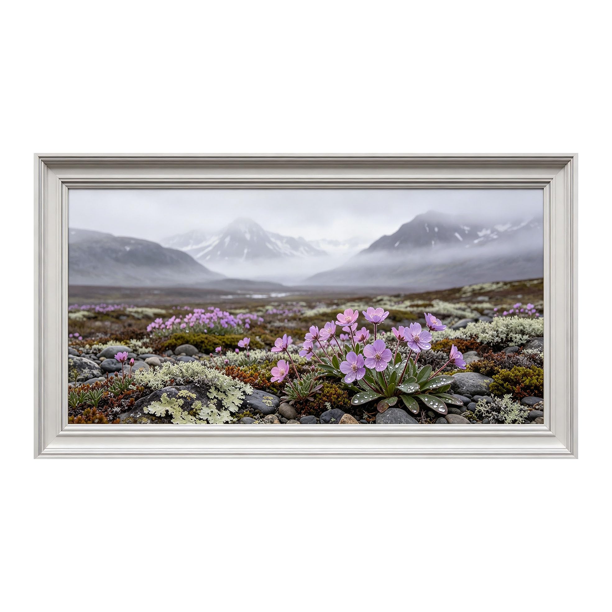 Yzpallescene 3D Framed Wall Art 50cm×100cm Misty Mountain Floral Meadow Botanical Scenery Large Size SelfAdhesive Removable Wall Decor Prints Artwork for Living Room Bedroom Office