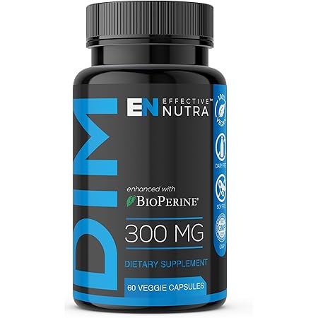 DIM Supplement 300mg - Extra Strength DIM (Diindolylmethane) + 5mg BioPerine 60-Day Supply Provides Estrogen Balance, Hormone Menopause Relief, Treatment of Acne & PCOS