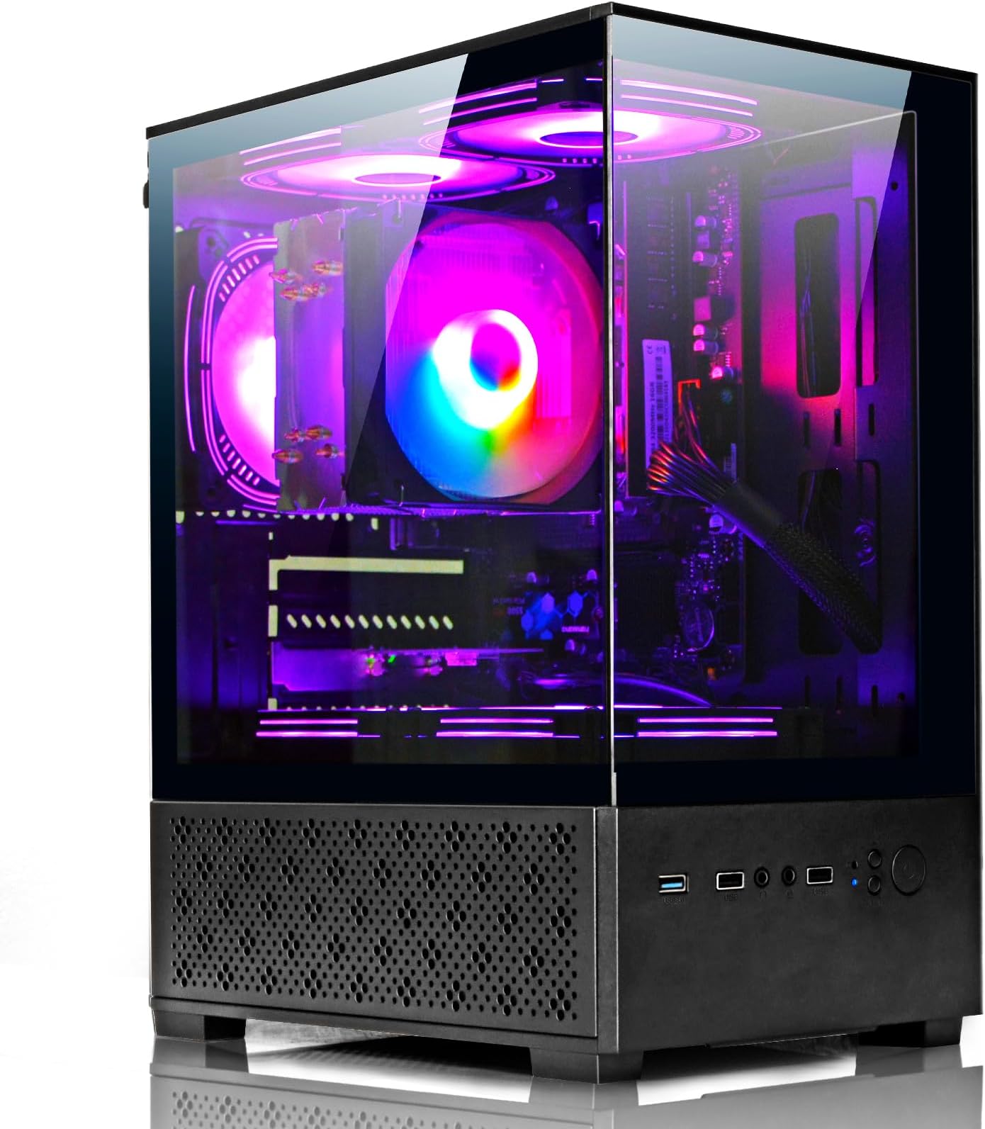 LXZ Desktop PC Ryzen 7-5700G 8 core 3.9GHz, 16G DDR4 RAM, 512GB NVME SSD, Tower Computer with 400W Power Supply for Home and Office (Black)