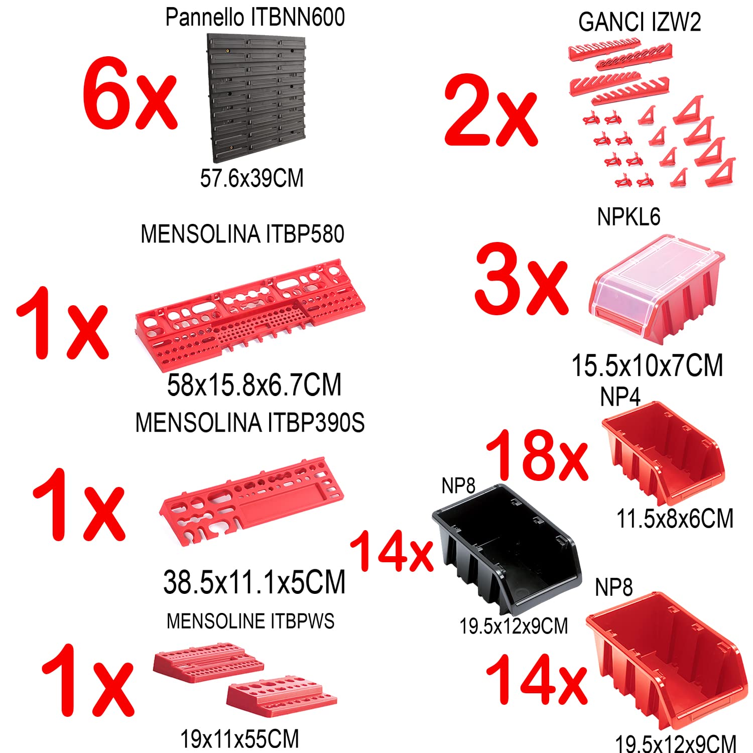 Werkzeughalterung, Werkzeughalterung, für Werkstatt, Garage, Kleinteile, 177 x 78 cm, Set Halterungen für Wandwerkzeuge