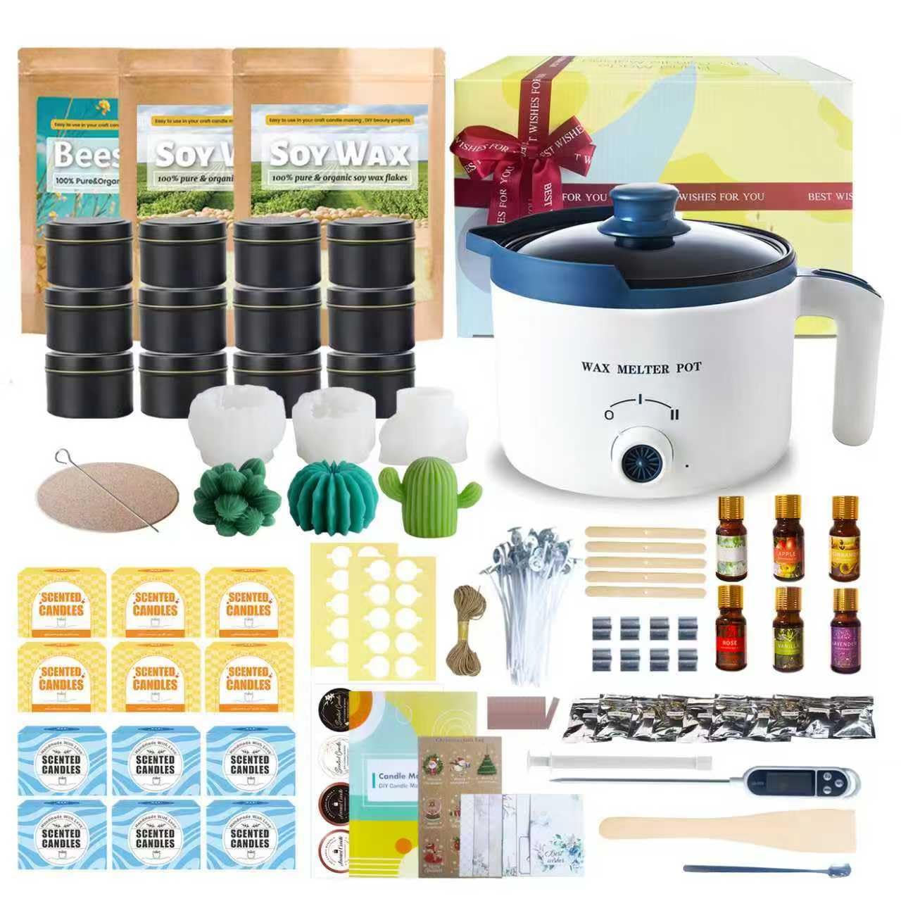 Kit para hacer velas para adultos. Kit completo con 2 libras de cera de soja y 1 libra de cera de abejas. Molde de silicona con forma de cactus para velas perfumadas.
