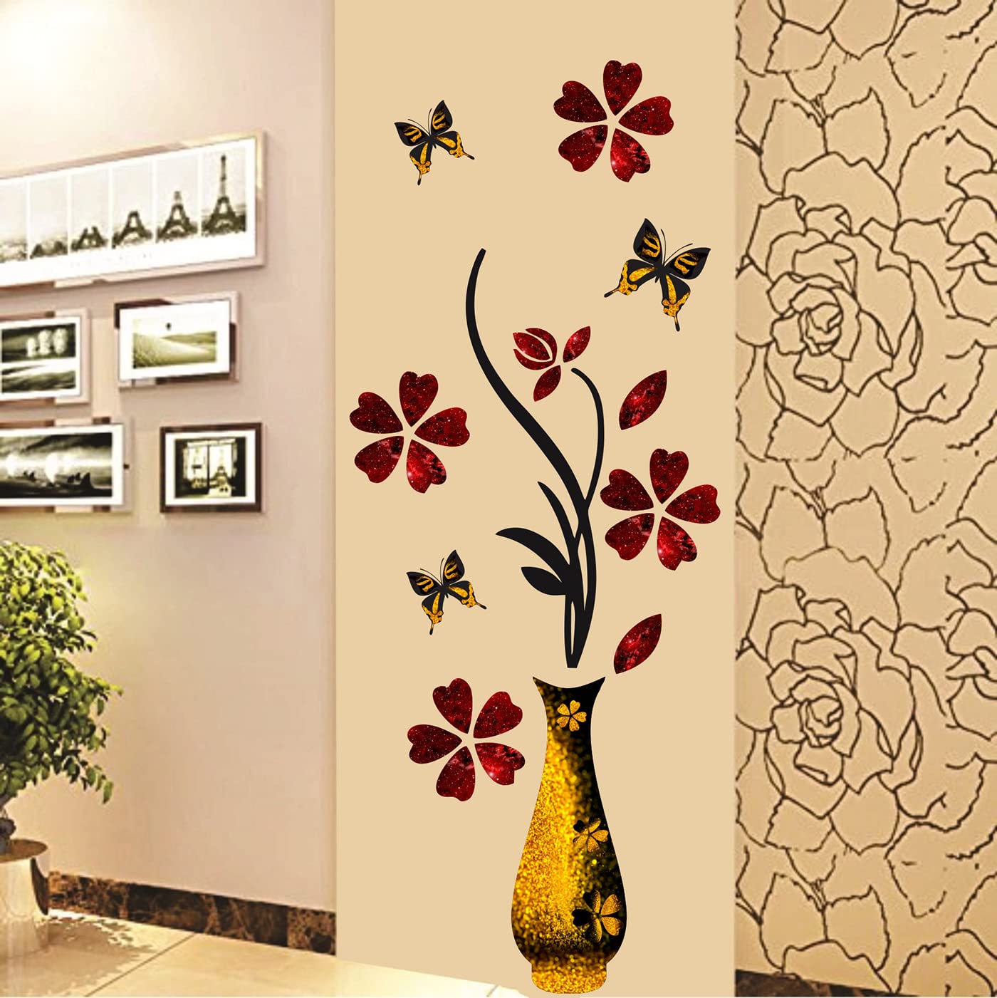 Divine Designs™ PVC Vinyl Self-Adhesive Flowers with Vase Golden Pots Wall Sticker for Living Room, Bedroom, Office Wall Decoration (15 X 47 INCH) Pack 1 (B0B4PKR231) Amazon Price History, Amazon Price Tracker