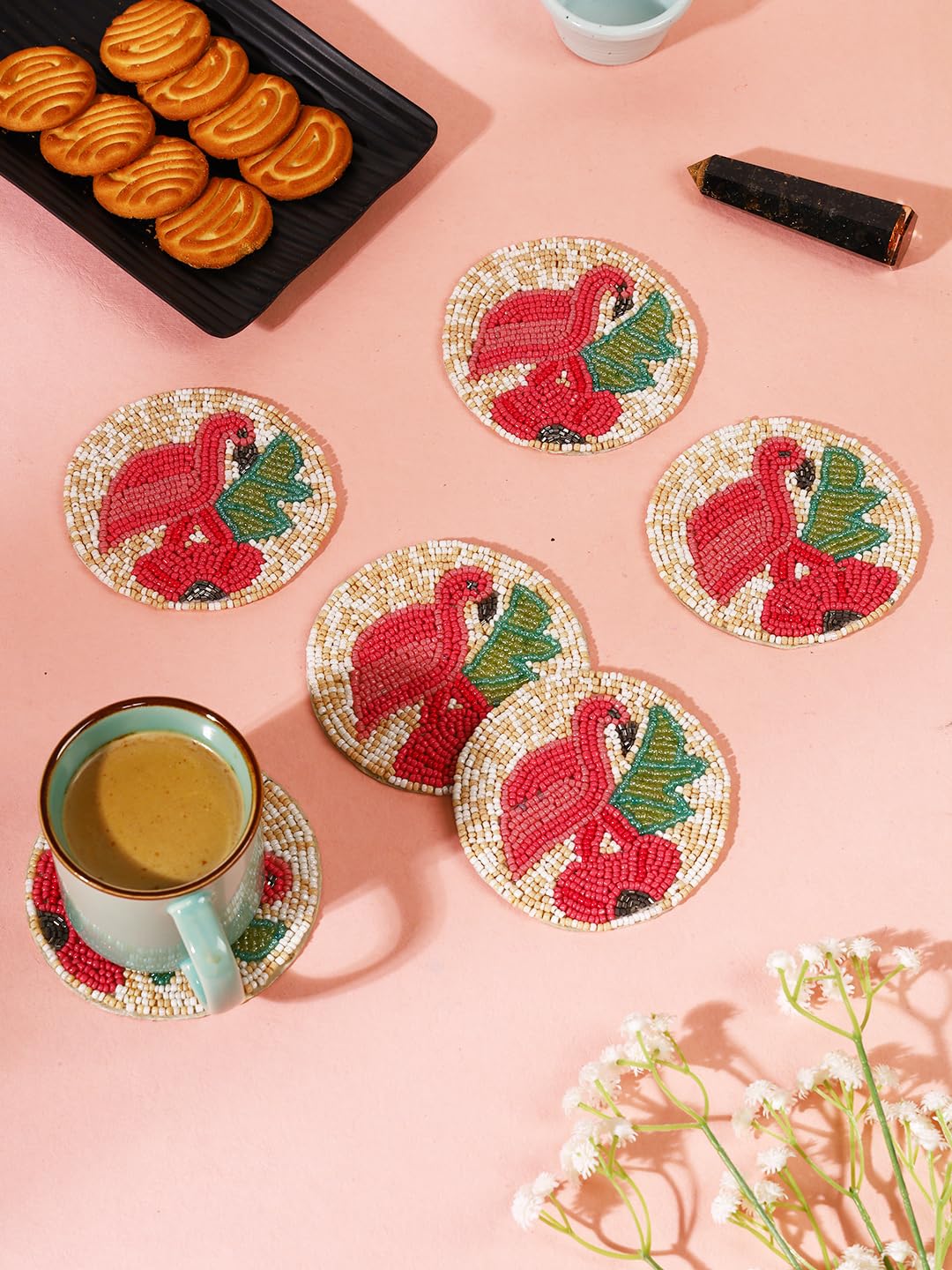 ADITYA IMPEX Beaded Printed Mutlticolor Matte Finish Coasters for Cups and Dining Table | Set of 6 | Square Pattern-CK01-image-21