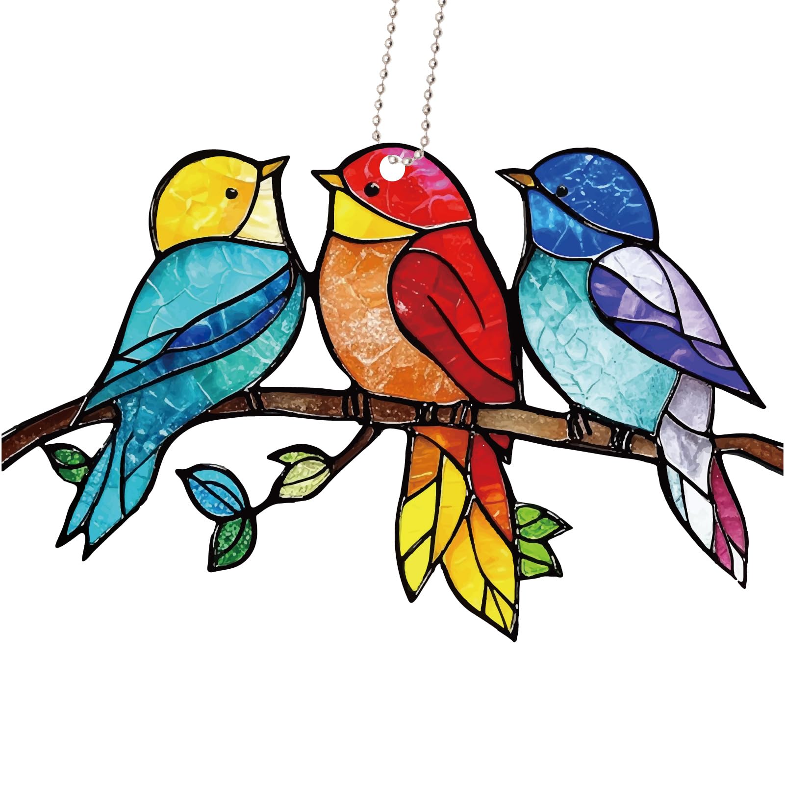 CREATCABIN Hummingbird Sun Catchers Acrylic Bird Suncatchers Stained Birds Rainbow Window Hanging Decoration with Metal Ball Chains for Housewarming Living Room Bedroom Home Ornaments 5.9 x 3.8 Inch