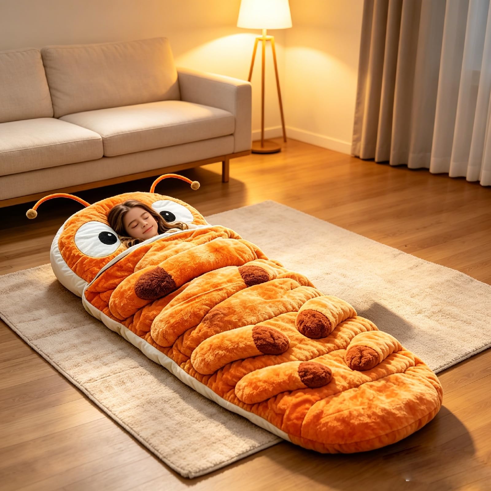 Hugging Caterpillar Sleeping Bags – Plush Cocoon Full-Body Lounger, Indoor Nap Pod, Pull Cord Hugging System, Cozy Reading Nest, Soft Convertible Sleeping Bag, Travel & Indoor Use