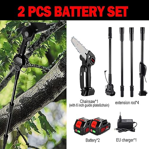 Miniatura 8 de Sierra de poste eléctrica de 21.7-88.6in ajustable 2 en 1 sierra de poste inalámbrica y mini motosierra recortadora de árbol con cargador y sierras