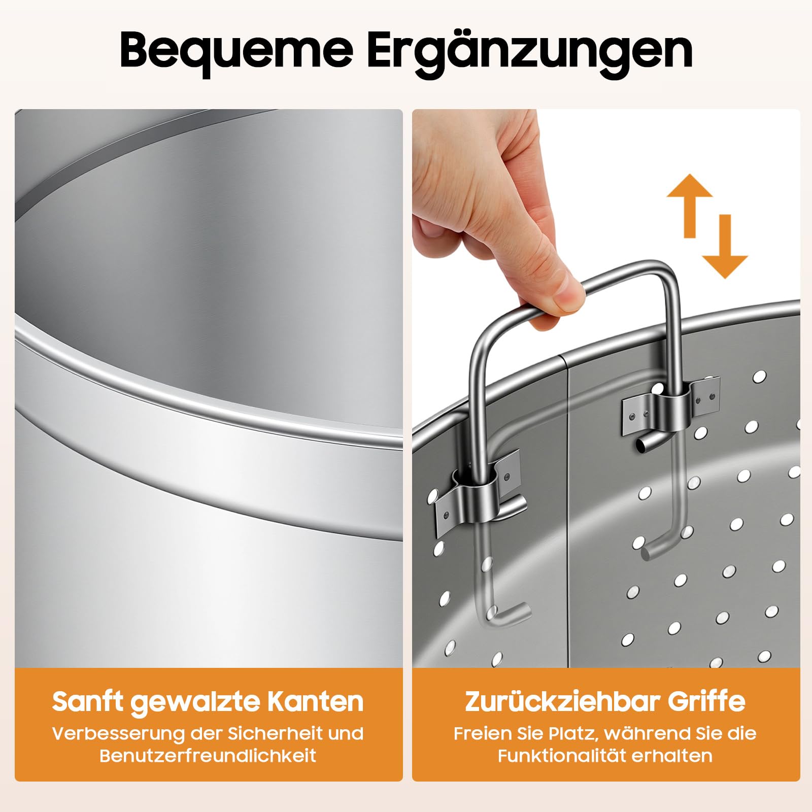 50L Edelstahl Kochtopf Großer Kapazität Suppentopf Universaltopf mit Siebeinsatz, Edelstahl Suppentopf für Eintopf & Braten, Silber