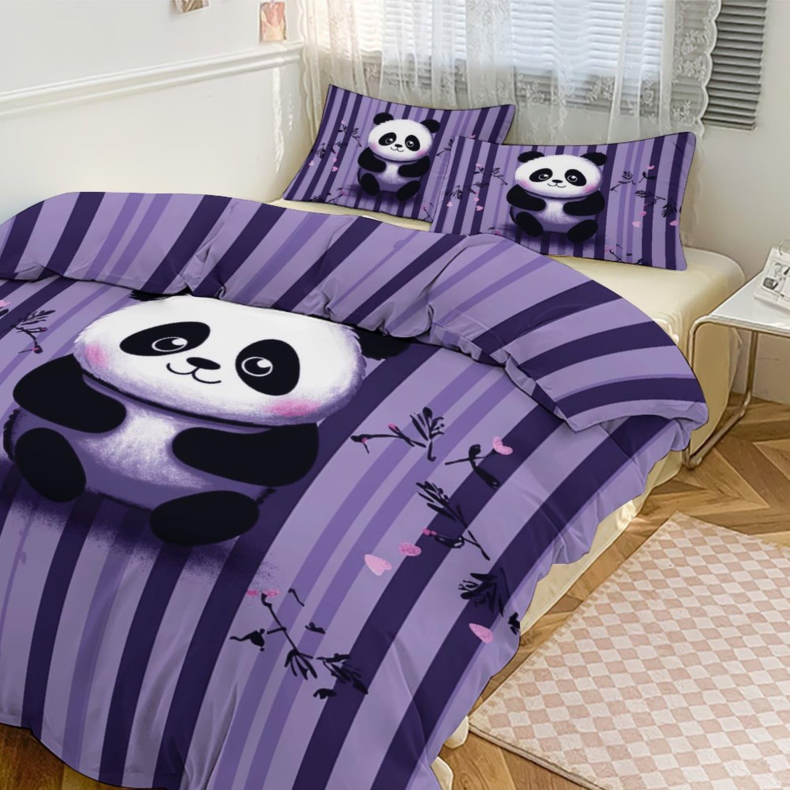 Couette grand lit panda violet pour des nuits douillettes à l'hôtel