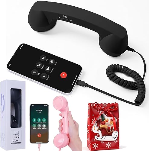 Retro Phone Handset for iPhone, 2026 New Retro Bluetooth Phone, Type-C Retro Telephone Wired Handsets Style Landline Handle Receiver for Cell, Video