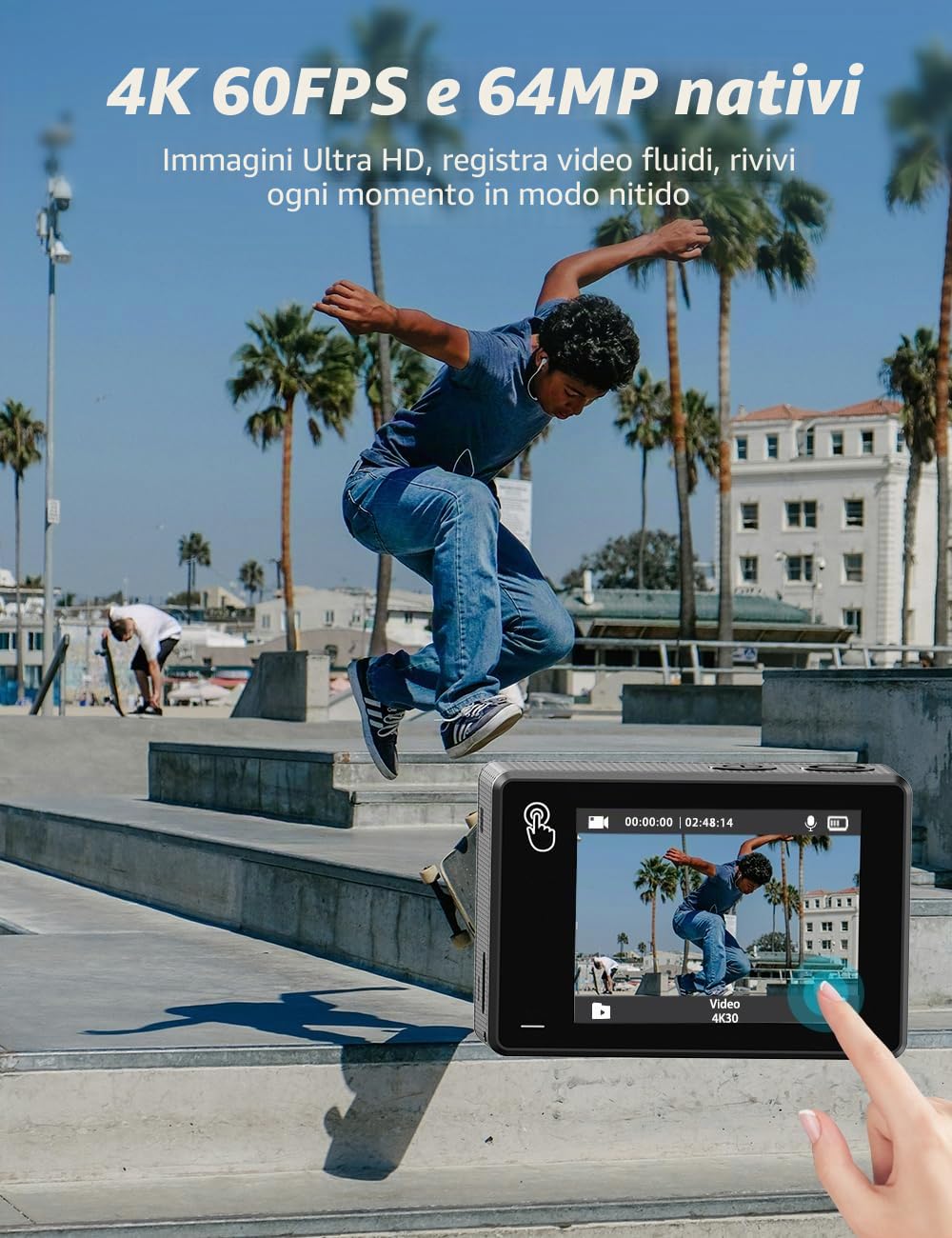 Apexcam Nuovo X80pro Doppia Screen Action Cam 4K60FPS 8X Zoom EIS 64MP Con 64GB Scheda Ultra HD WiFi Fotocamera Sportiva Telecamera subacquea 40m Impermeabile 2.4G Telecomando 2x1350mAh Batterie | 4K60FPS, Foto 48MP, Stabilizzazione EIS, Camera Subacquea,