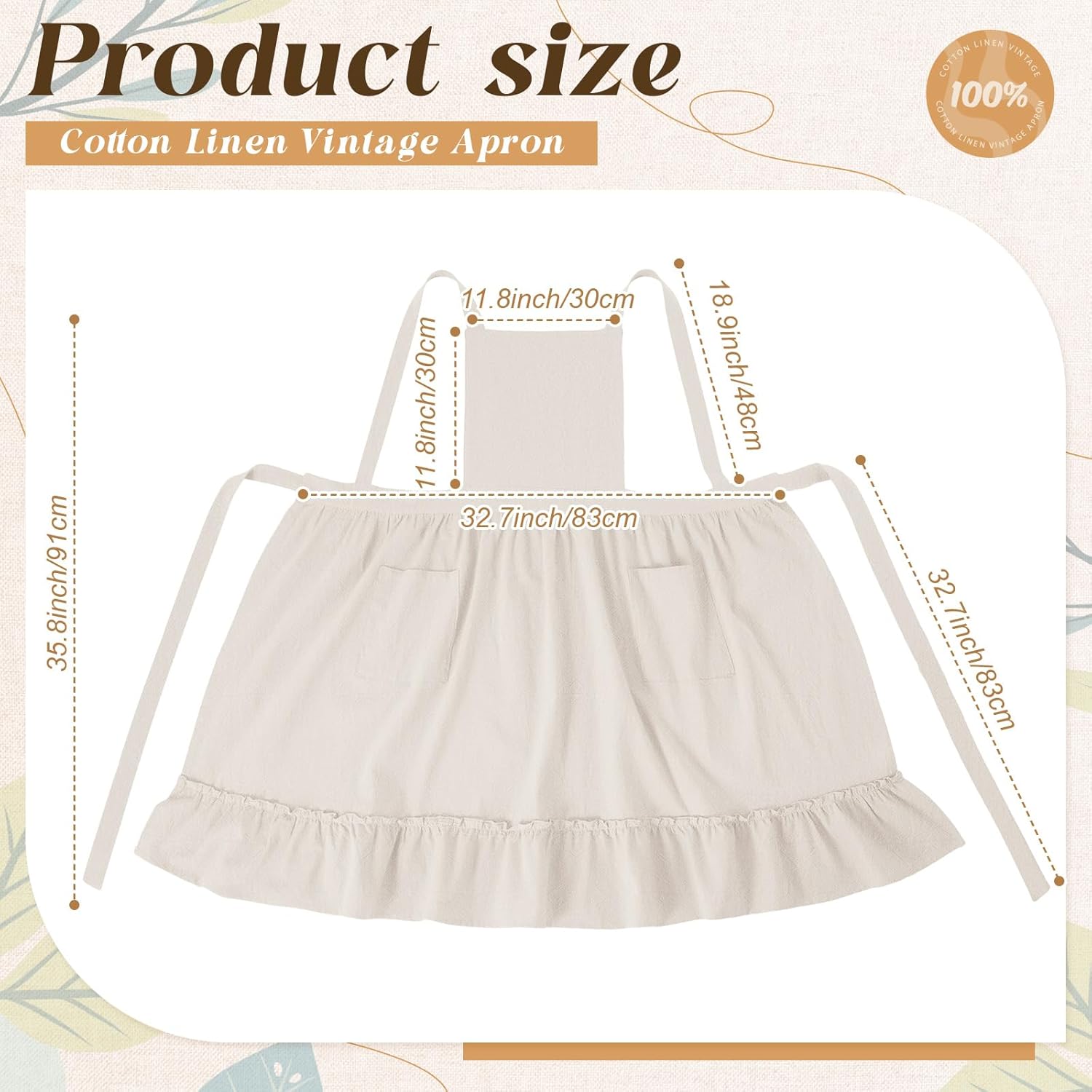 100% Cotton Aprons with Pockets Pinafore Dress for Women Vintage Cute Aprons for Kitchen Baking Gardening Painting - Image 2