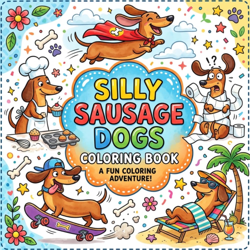 Silly Sausage Dogs Coloring Book: 50 Funny Dachshund Adventures for Kids And Adults / Cute Wiener Dogs in Hilarious Everyday Scenes