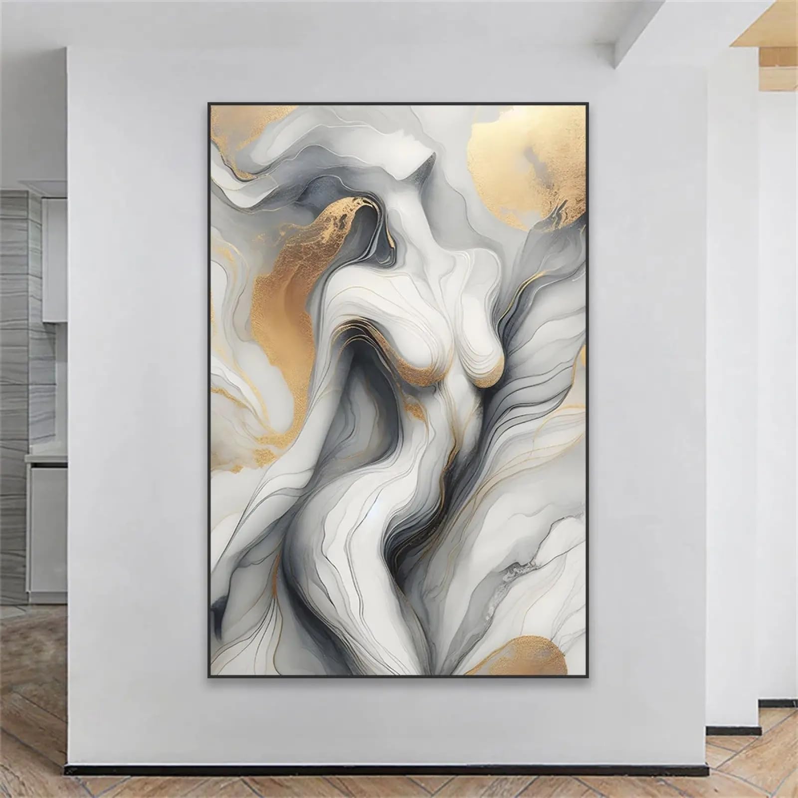 Décoration murale salon moderne affiche femme grise dorée pour habiller un mur vide - 8