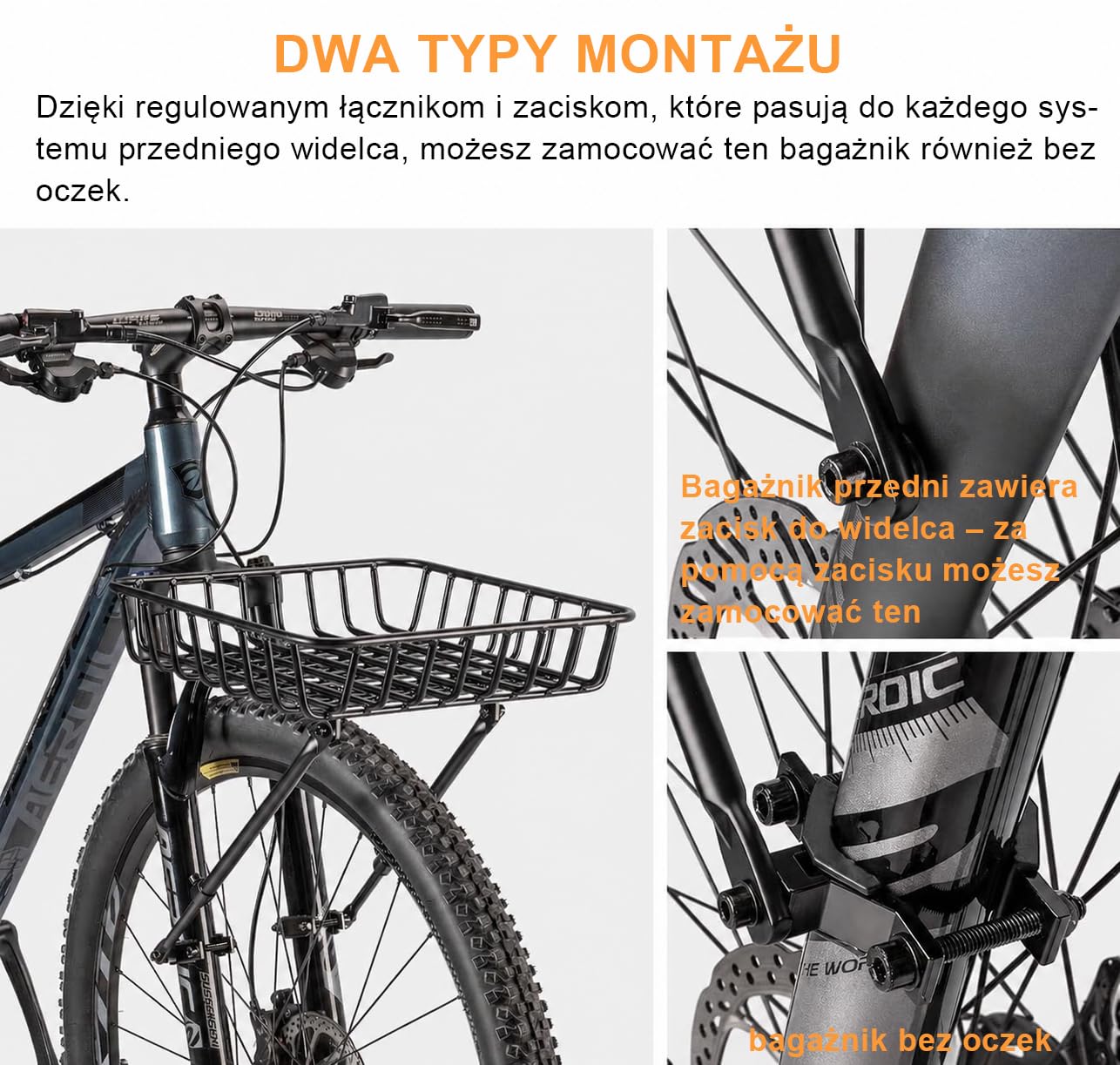 CXWXC kosz rowerowy z uchwytem przednim – Duży kosz rowerowy z przodu z wzmocnieniami – aluminiowy kosz przedni o dużej pojemności