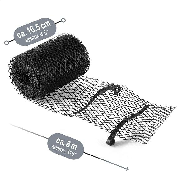 com-four 16 Metre Roll Gutter Protection for Home Carport Stable with 20 Clips Can Be Cut to Size Rain Gutter Protection Set Leaf Protection Leaf Catcher with Mounting Clips (Set 4 - Roll 16 m / 20 Clips)