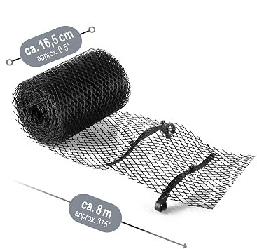 com-four 16 Metre Roll Gutter Protection for Home Carport Stable with 20 Clips Can Be Cut to Size Rain Gutter Protection Set Leaf Protection Leaf Catcher with Mounting Clips (Set 4 - Roll 16 m / 20 Clips)