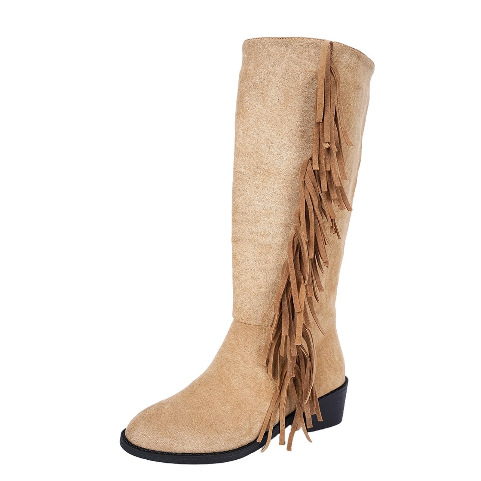 Botas por Encima de la Rodilla Botines de Media caña con Flecos, Estilo Casual y cómodo, Ideales para otoño e Invierno. Diseño sin Cordones, con tacón bajo.