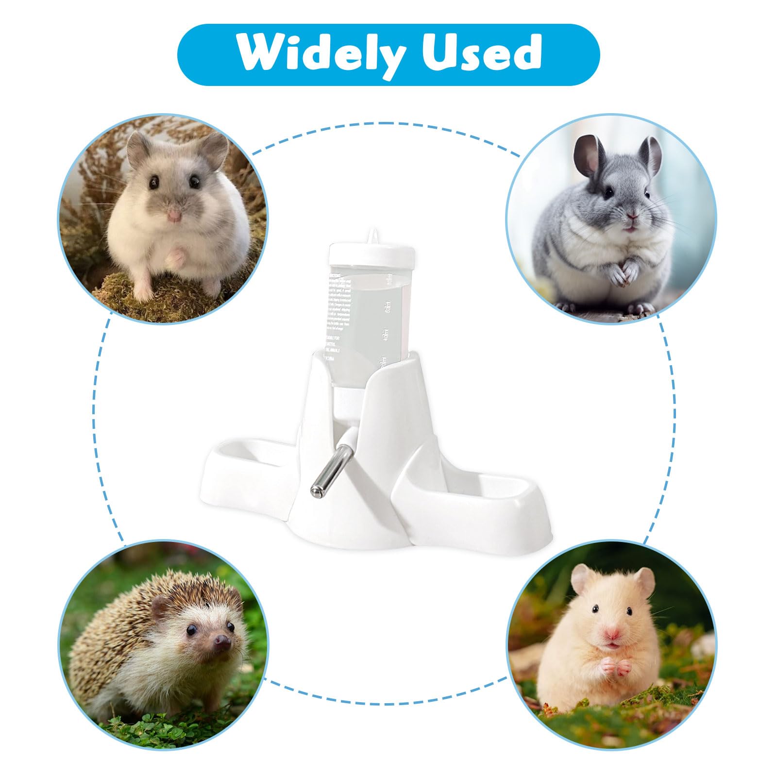 Bouteille D’Eau pour Hamster 80 ML Blanche, Distributeur Automatique 3 en 1 avec Double Bol et Support, sans Fuite pour Hamster, Lapin, Cochon D’Inde, Chinchilla et Autres Petits Animaux