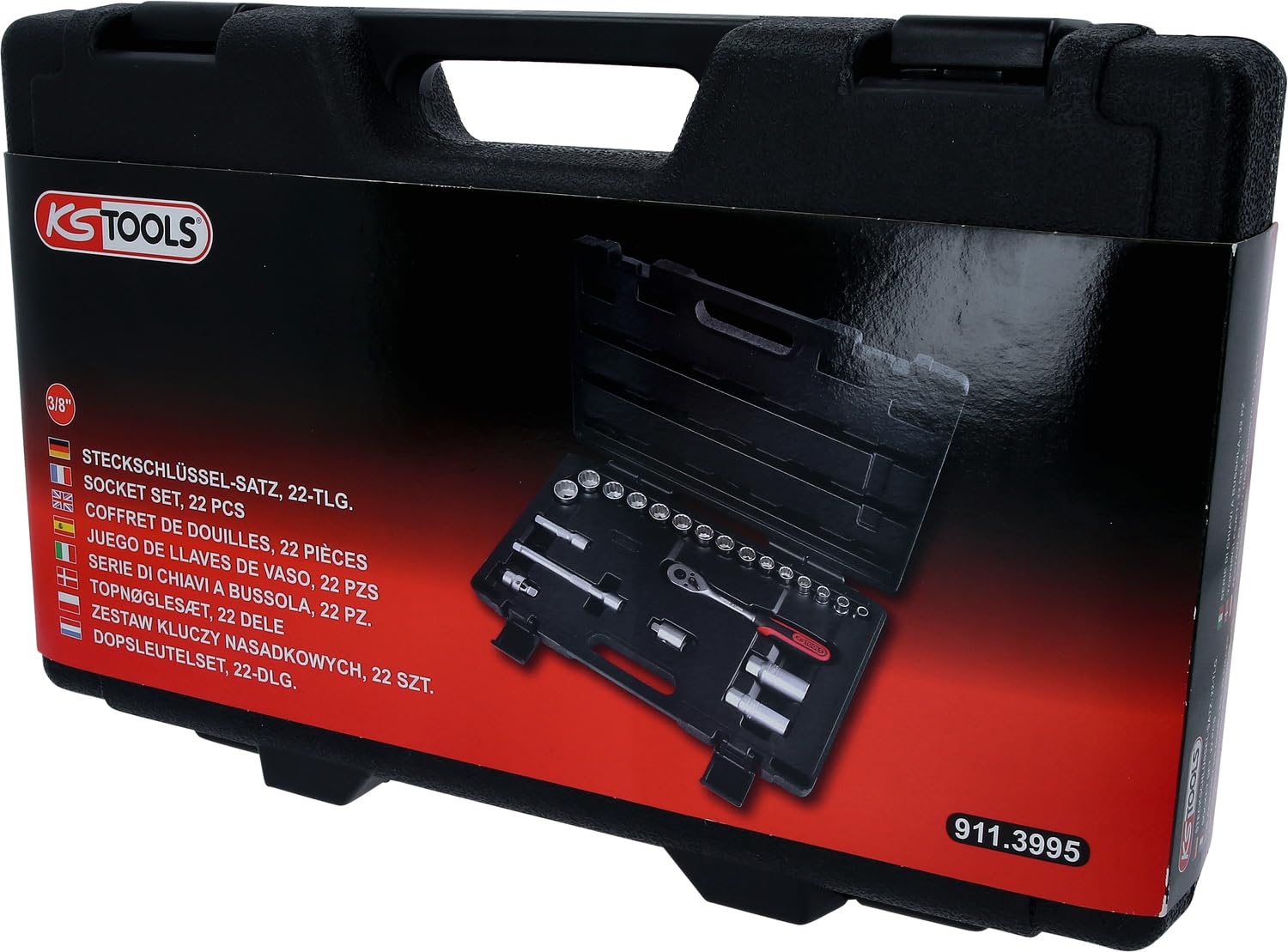 KS Tools 911.3995 3/8" Juego de llaves de vaso dodecaedras, 22 pzs