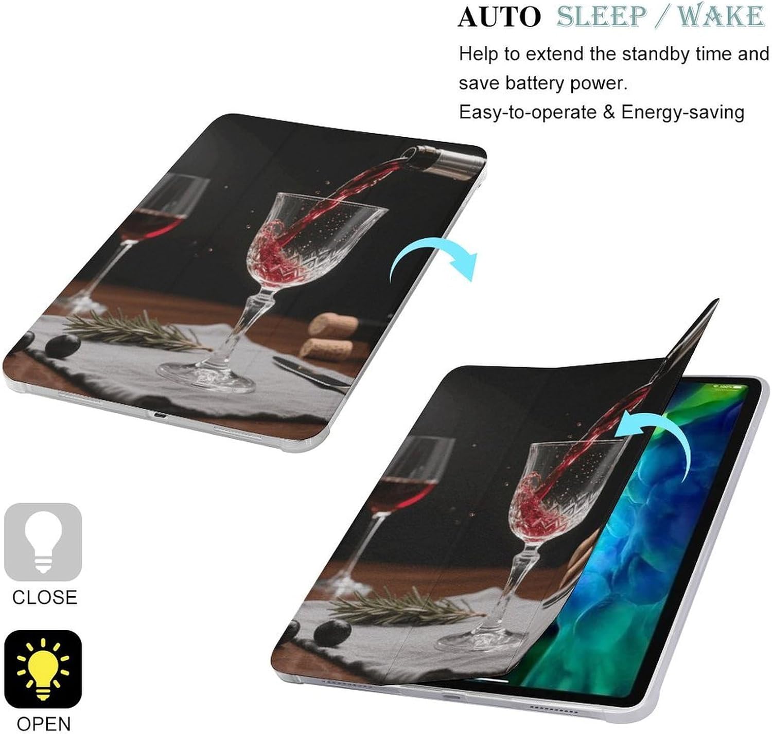 Red Wine 12.9 in Trifold for iPad Case with Pencil Holder image 3