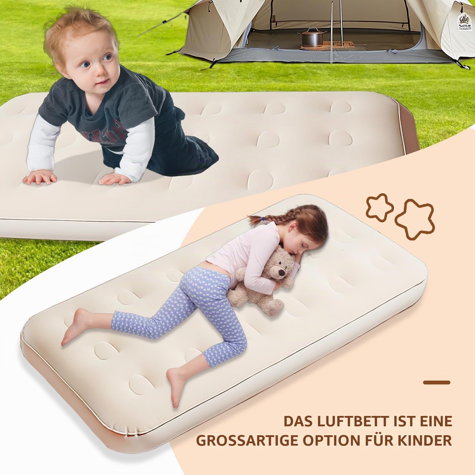 YFNVH Aufblasbare Luftmatratze für Kinder, beflockte Luftmatratze, 140 x 70 x 22 cm, Camping, Einzelbett, aufblasbar, mit elektrischer Luftpumpe, für Kinder, Kleinkinder, Zuhause, Reisen, Party Küche, Haushalt & Wohnen