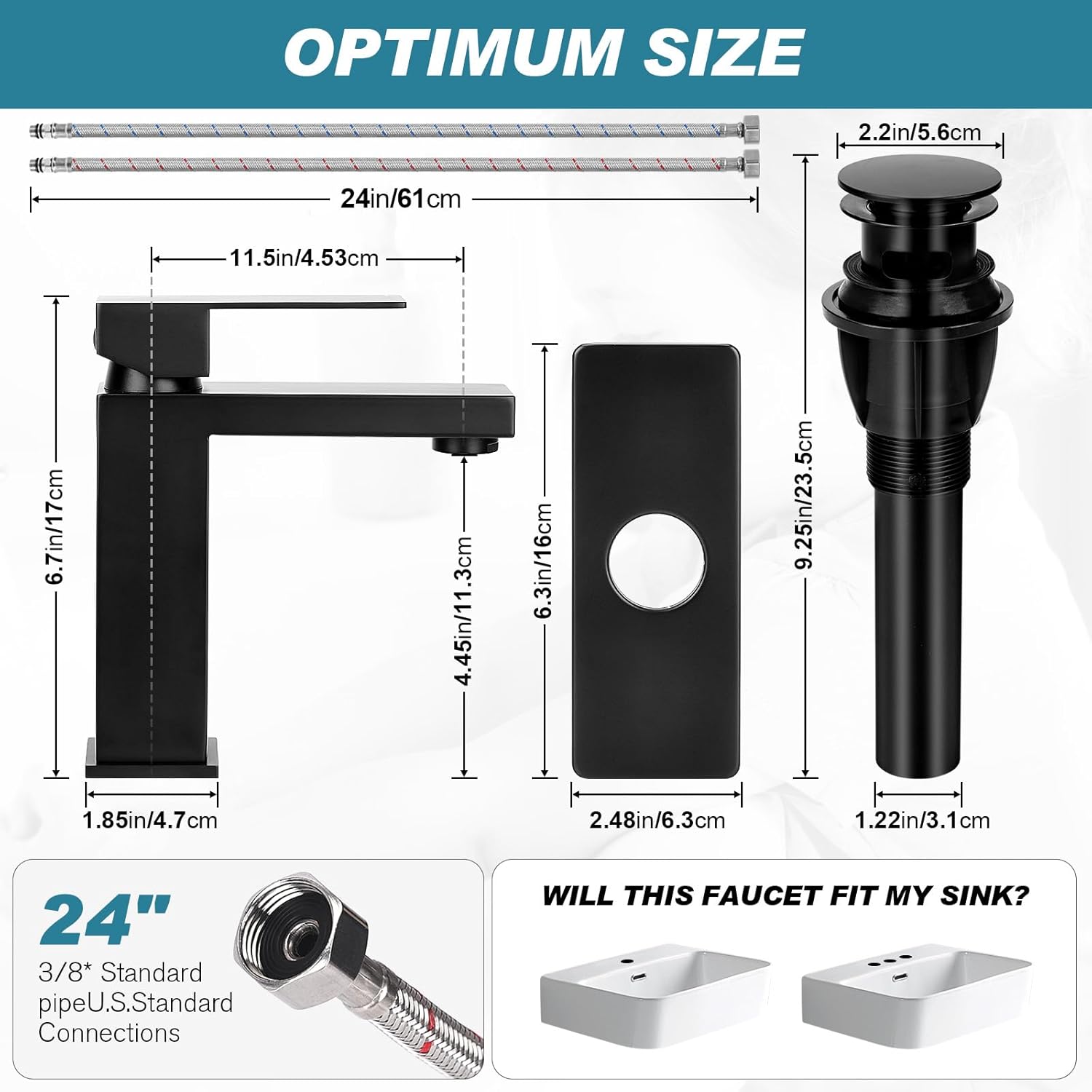 Matte Black Stainless Steel Single Handle Bathroom Faucet with Pop Up Drain