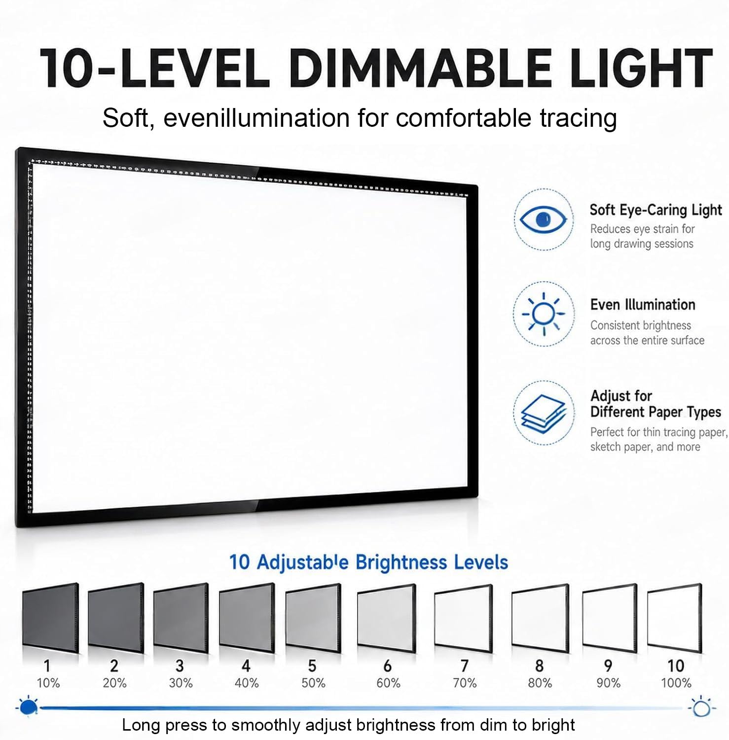 Mesa De Luz Led Grande A1/a0 Para Calcar, Caja De Luz Magnética Para Dibujar, Mesa De Luz Regulable En 10 Niveles, Iluminación Uniforme Que Cuida La Vista, Calca Sobre Cartulina De 430 G/m²,