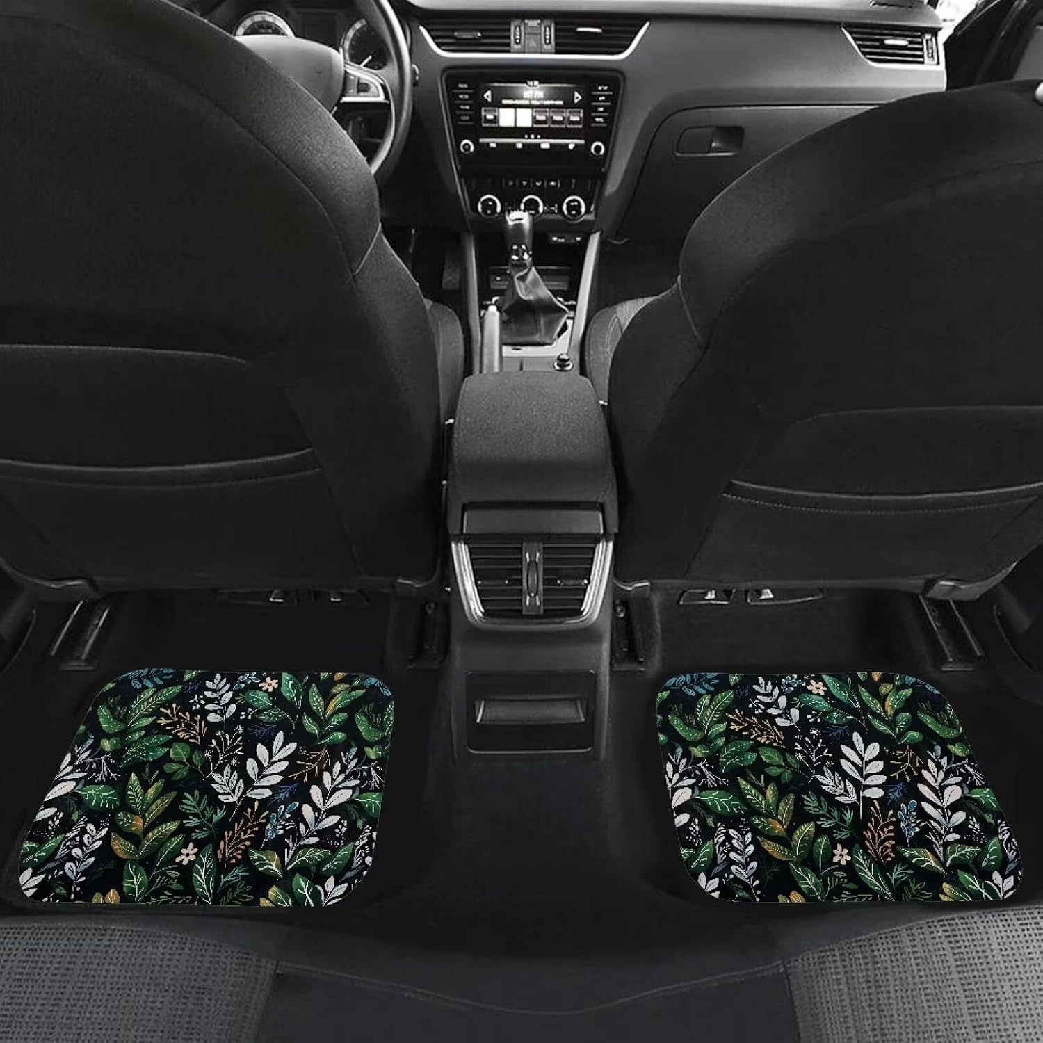 Green Leaves Print Luxury Car Mats Set of 4 Pieces Personalized Car Mats Climaproof Mats