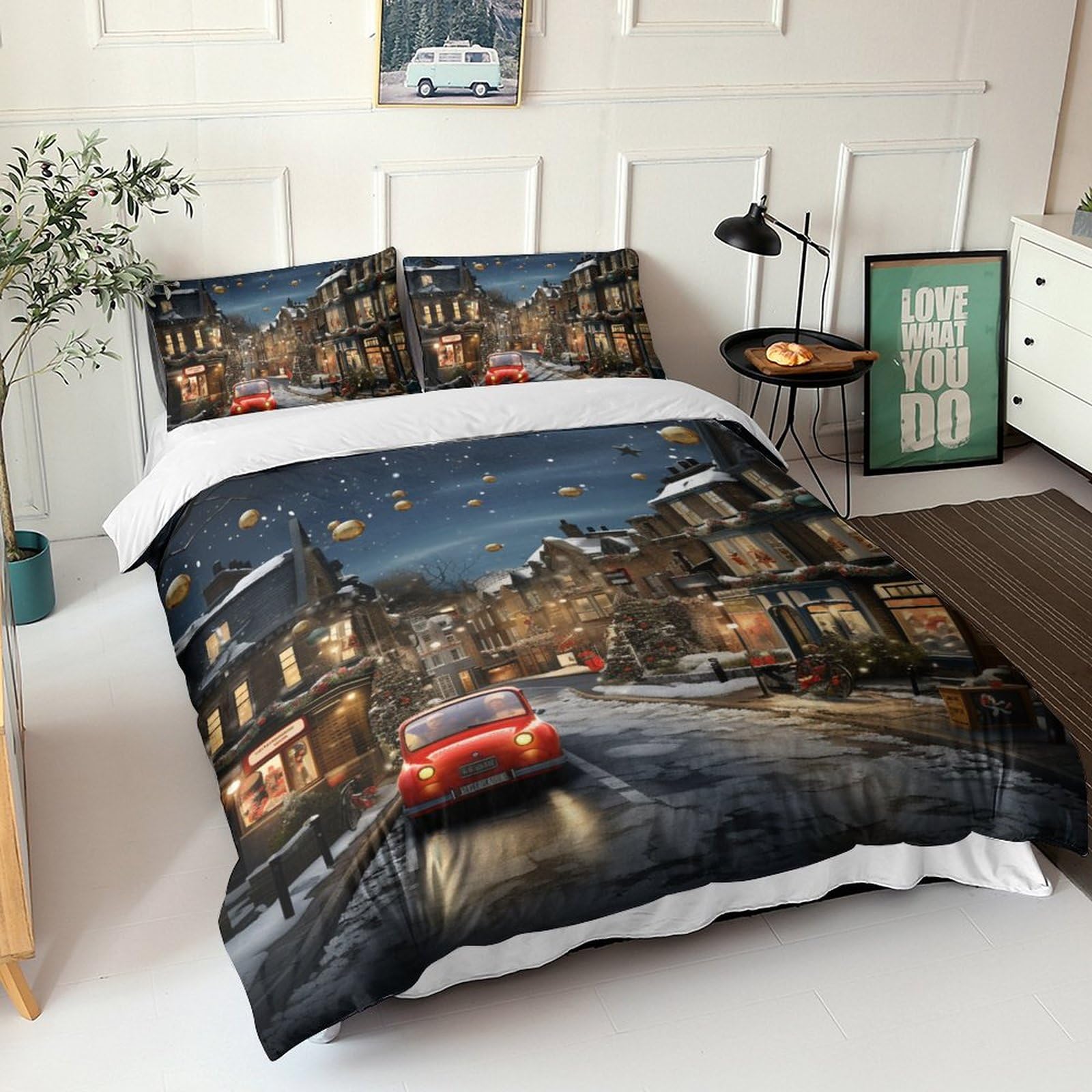 Parure de lit de Noël 3 pièces en microfibre douce avec housse de couette et taies d'oreiller