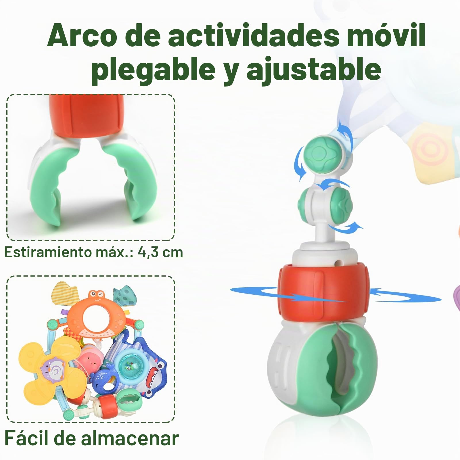 Arco de Juego para Cochecito, Juguete Ajustable para Cochecito de Bebé con Clip para Cuna, Arco de Juegos Bebe Hamaca Colgante Colgar Actividades, Juguetes Bebes 0-3 Meses Niños Niñas