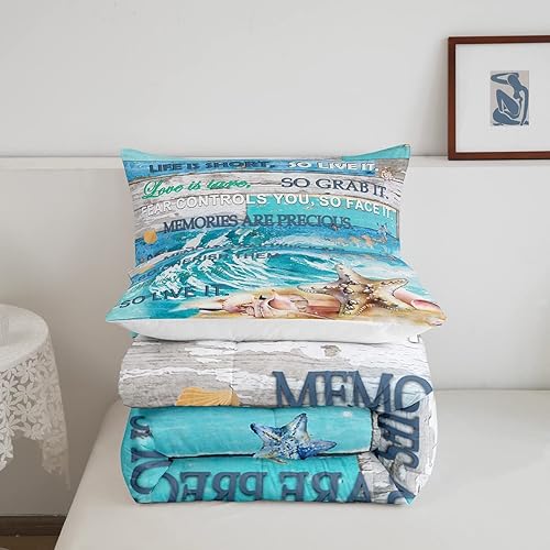 Miniatura 5 de Castle Fairy Juego de edredón de tamaño matrimonial, diseño de concha de estrella de mar y citas inspiradoras, colección de dormitorio, juego de