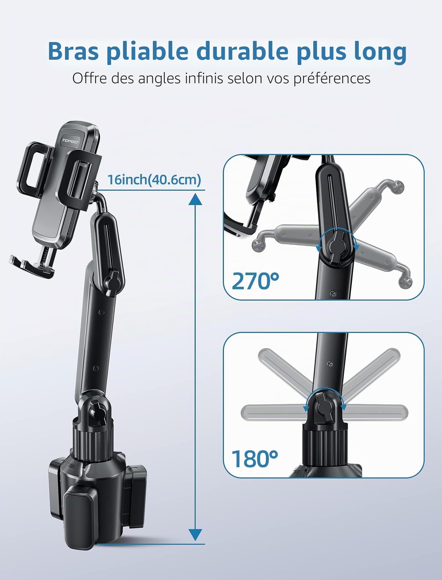 Support de téléphone de voiture Pro Ver [hauteur réglable et ne se secoue pas] Support de téléphone de voiture compatible avec iPhone 16 Pro Max et autres smartphones, noir