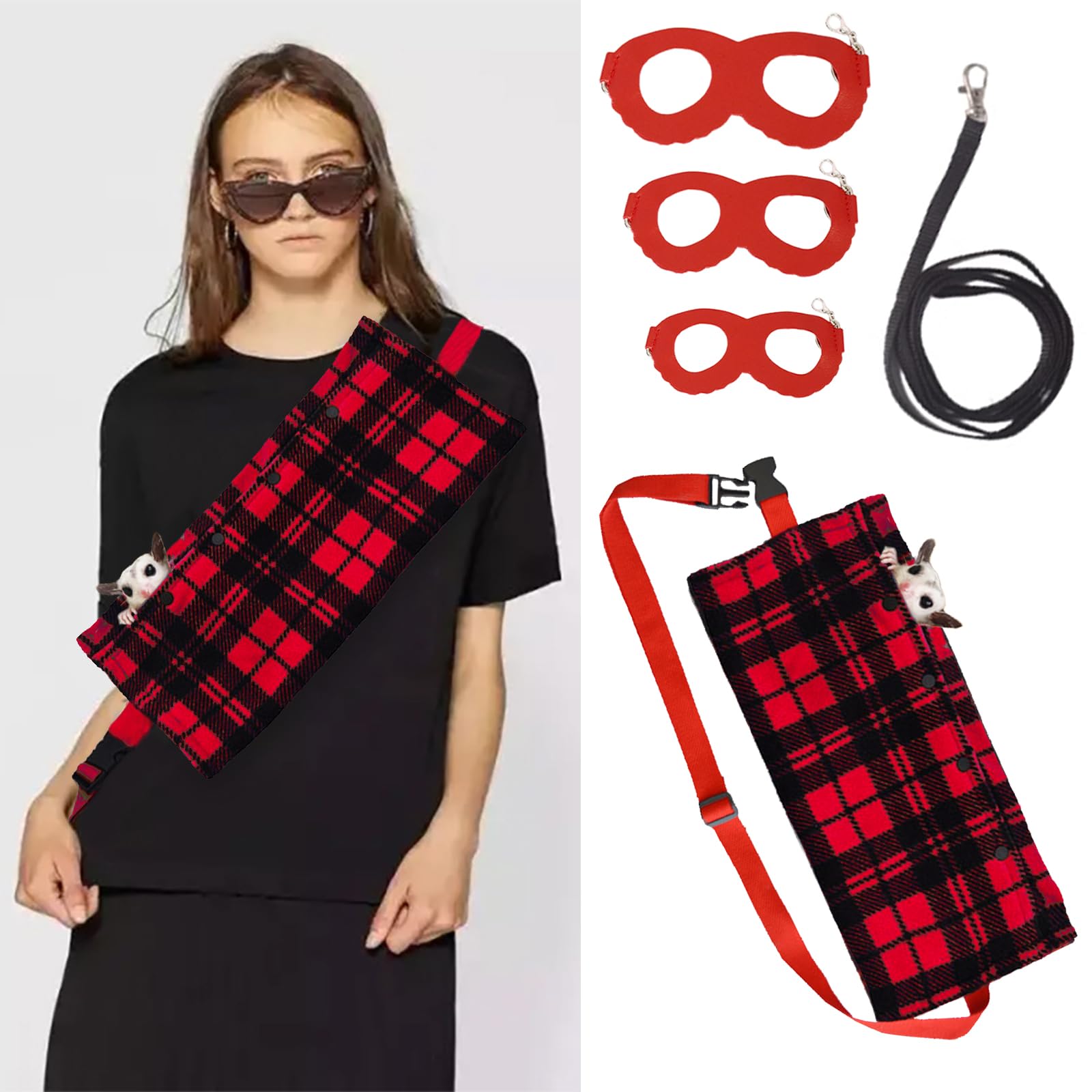 MANON ROSA Sugar Glider Pouch - Small Animal Carrier Bag with Harness Set for Bonding Sling for Reptile Pets Bearded Dragons Lizards Backpack Accessories for Outdoor Travel Walking Resting Red