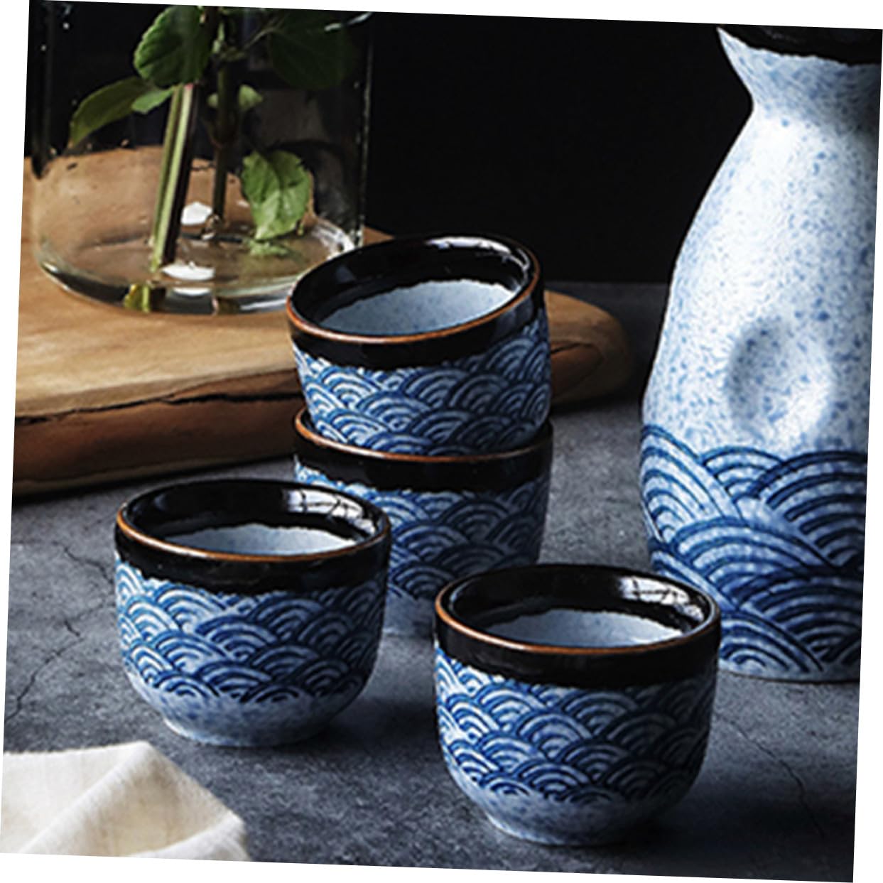 Service à Thé en Céramique Japonaise 6 Pièces, Gobelets Ronds Multifonctions, Design Simple et Élégant, Accessoires Pratiques Maison Bureau