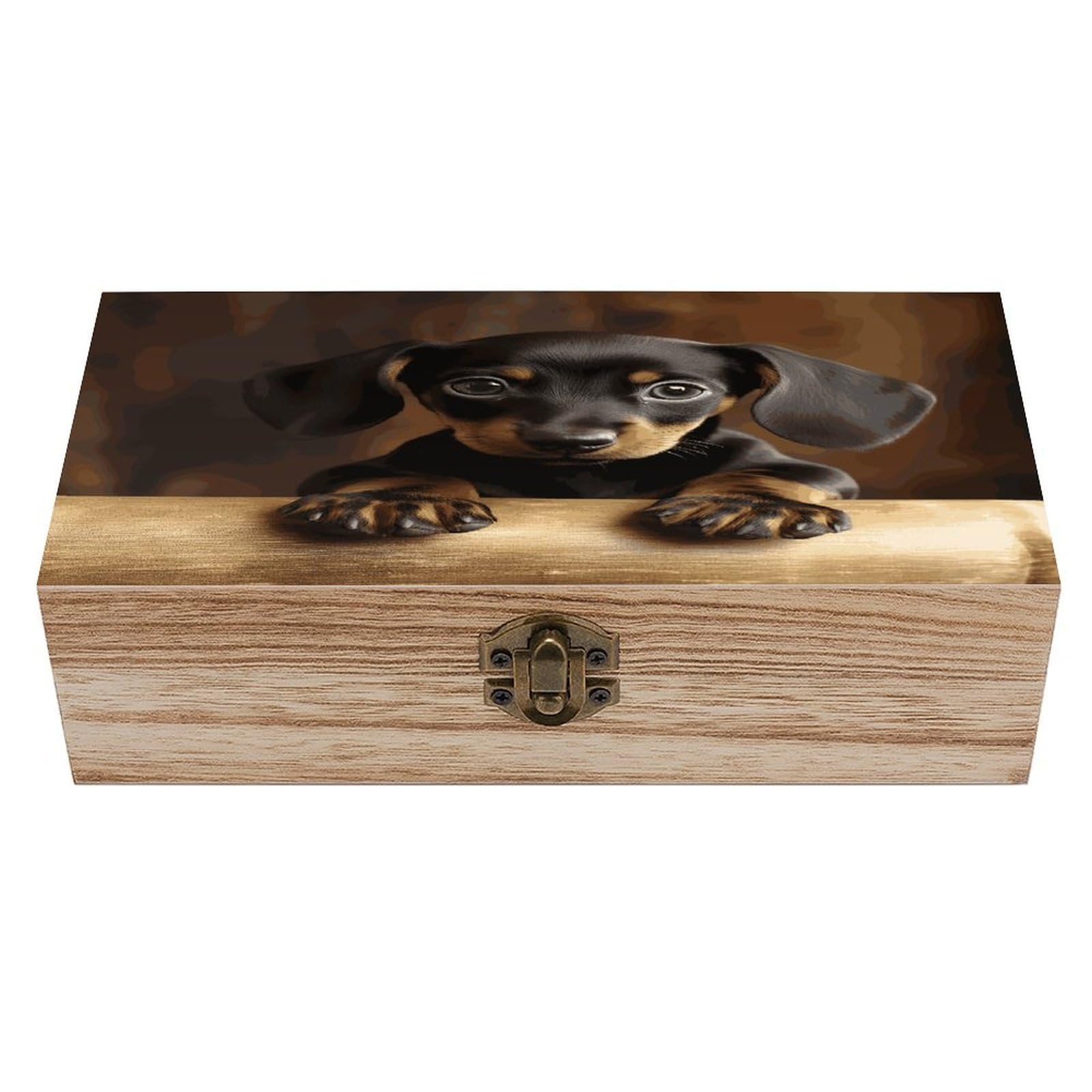 FekiLoot Dog Dachshund Wooden Box with Hinged Lid Vintage Storage Box Beautifully Wood Keepsake Boxes Jewellery Organiser & Trinket Holder Unique Gift Ideas for Men & Women